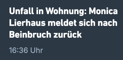 Unfall in Wohnung: Monica
Lierhaus meldet sich nach
Beinbruch zurück

16:36 Uhr
