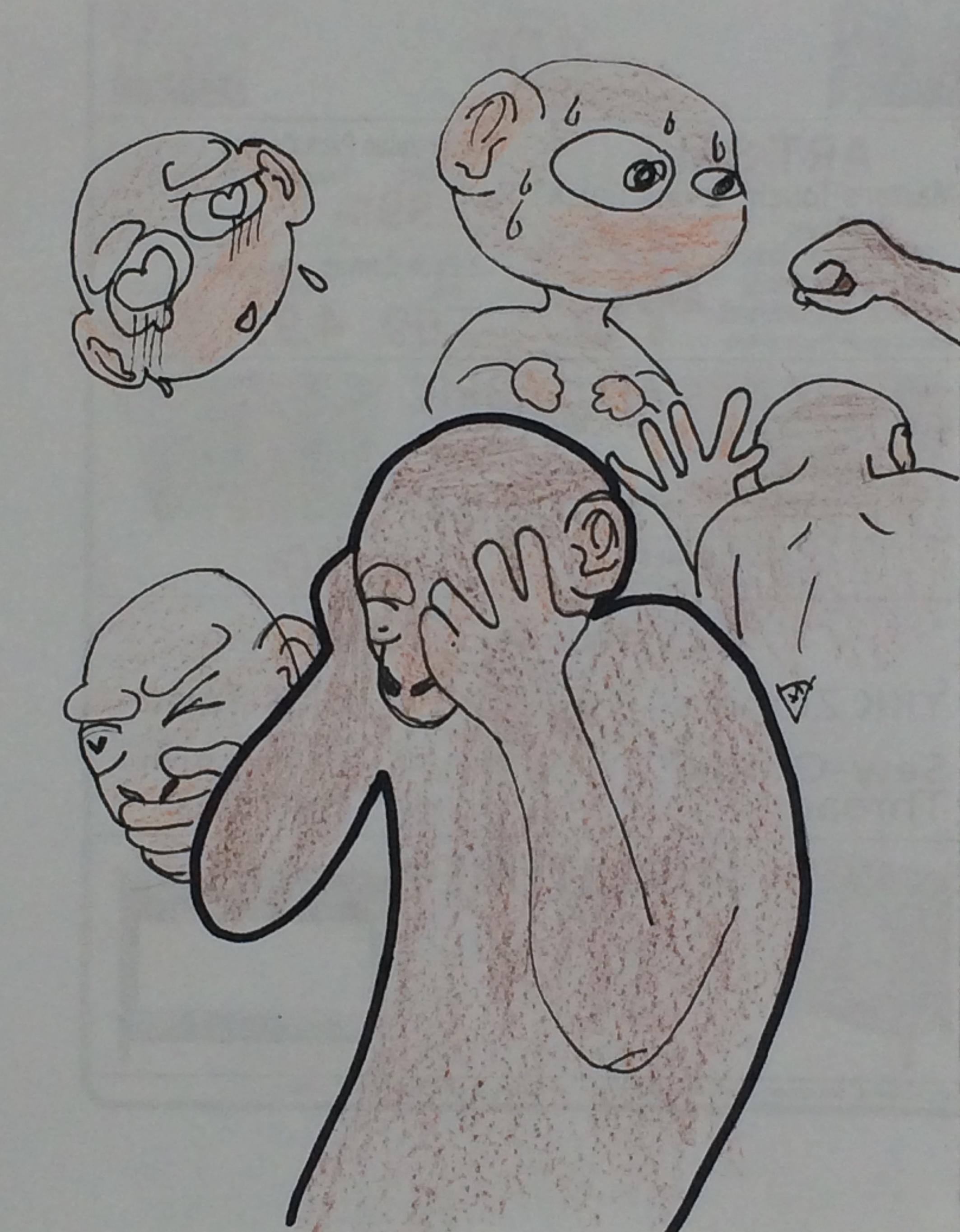 An anthropomorphic chimpanzee stands with its hands covering its face, emanating a mix of anxiety and apprehension. Surrounding it are expressive caricatures of sweat and worry, illustrating the internal struggle of deciding whether to ask out its crush.